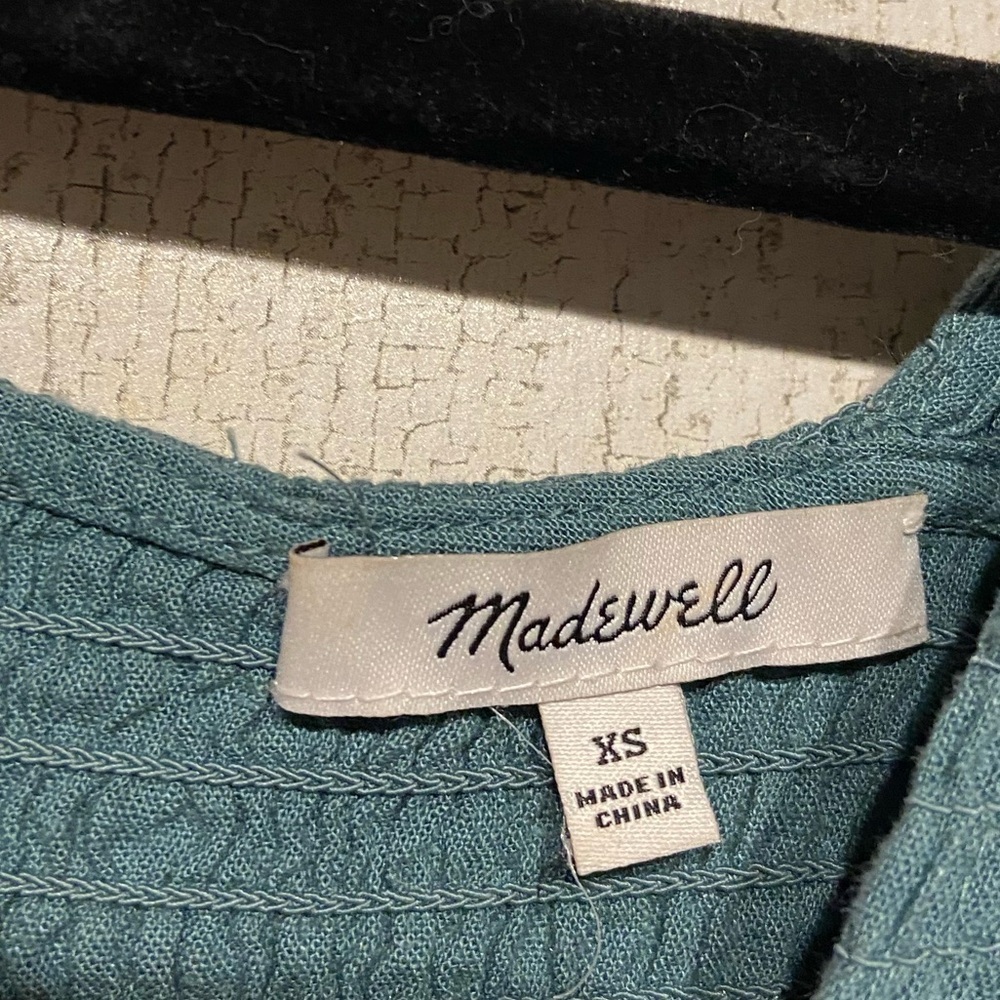 Madewell Blue Linen-Blend Lucie Smocked Peplum Top Blouse XS - Picture 8 of 9
